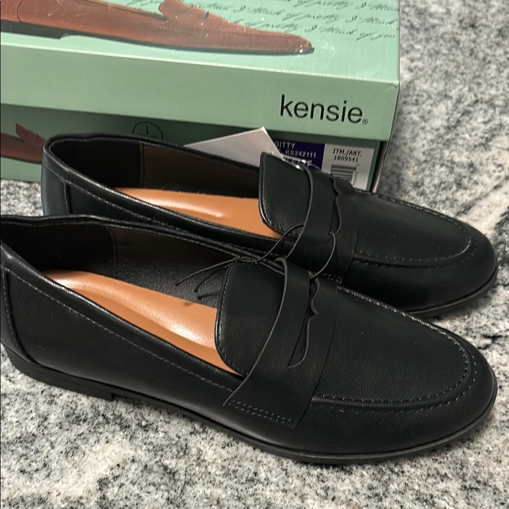 KENSIE Black Women's Gitty Penny Loafer Slip on Casual Shoes Size 9